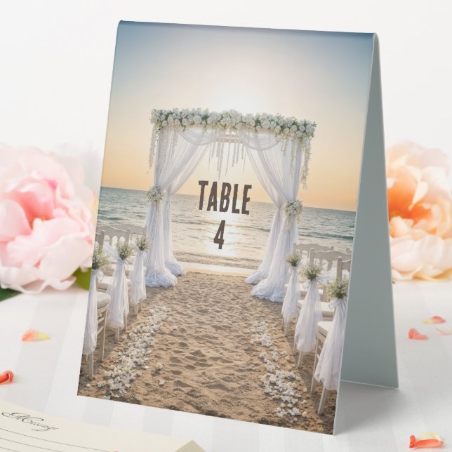 Sunset Beach Wedding With Floral Arch Table Tent (In SItu (Wedding))