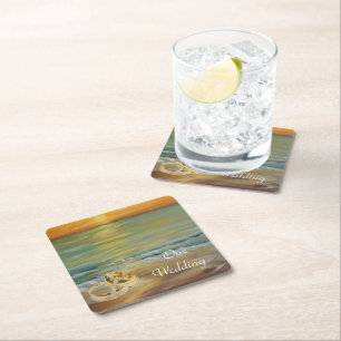 Sunset beach weddings napkins square paper coaster