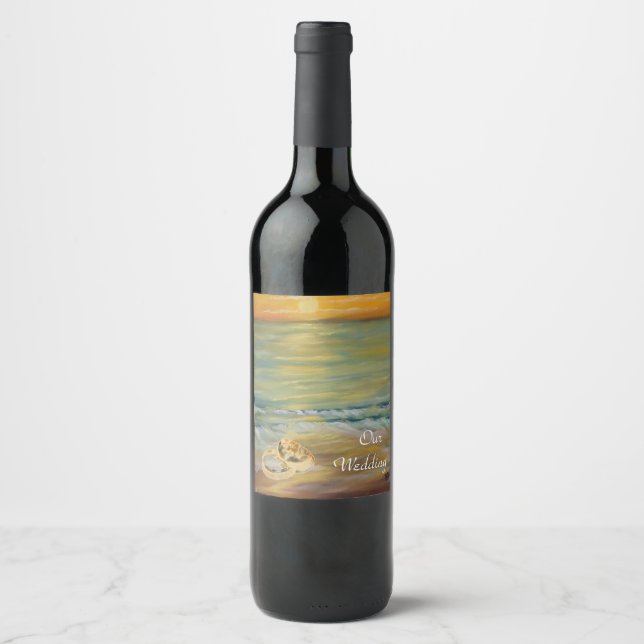 Sunset beach weddings napkins wine label (Front)