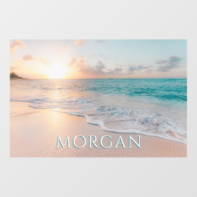 Sunset Beach, White Name or Your Photo Wall Decal (Front)