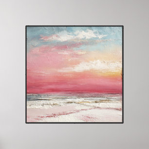 Sunset Beach with Colorful Sky and Waves Abstract Canvas Print