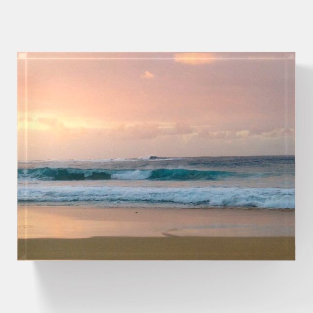 Sunset Beach with ocean Paperweight (Front)