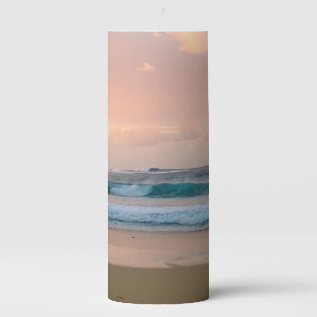Sunset Beach with ocean Pillar Candle (Front)