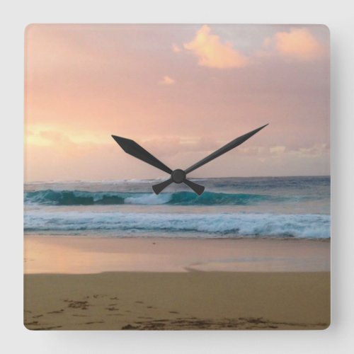 Sunset Beach with ocean Square Wall Clock