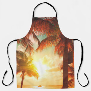 Sunset beach with palm trees and beautiful sky lan apron