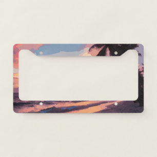 Sunset Beach with Palm Trees – Tropical Paradise License Plate Frame