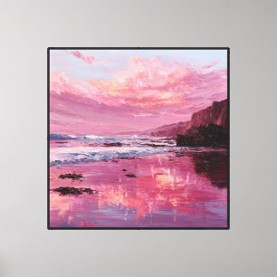 Sunset Beach with Rocky Cliffs and Waves Abstract Canvas Print