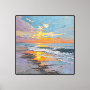 Sunset Beach with Rolling Waves Abstract Wall Art