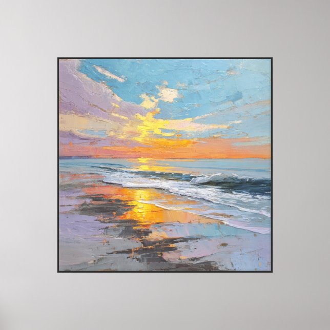 Sunset Beach with Rolling Waves Abstract Wall Art (Front)