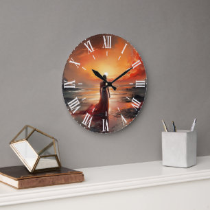 Sunset Beach Woman Wall Clock Art