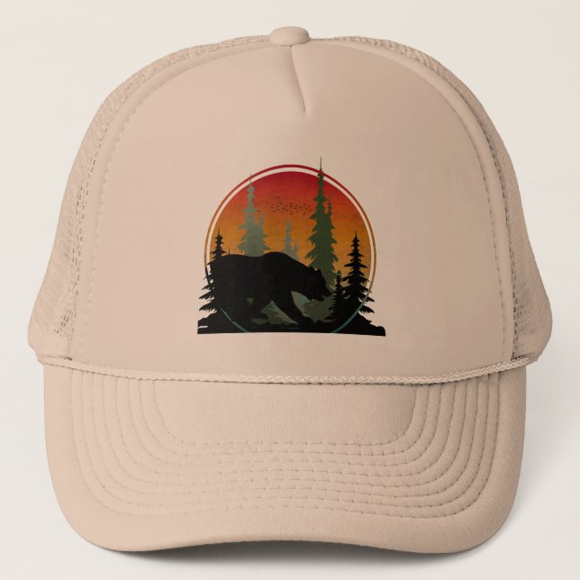 Sunset Bear Nature Forest Animal Trucker Hat (Front)
