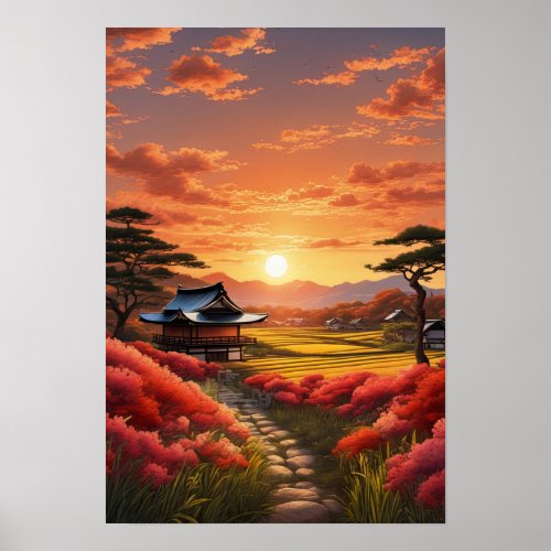 Sunset Beauty in the Japanese Countryside Poster