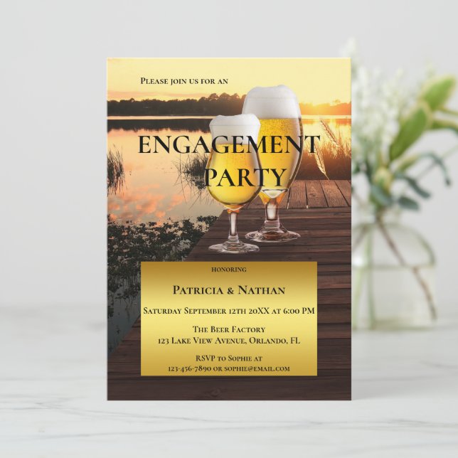 Sunset Beer Lake Engagement Party Invitation (Standing Front)
