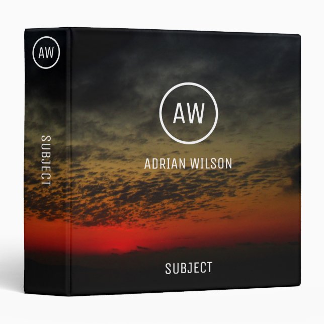 Sunset Before the Storm Monogrammed 3 Ring Binder (Front/Spine)