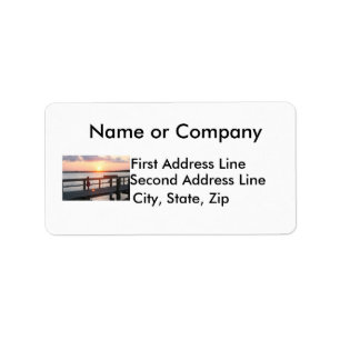 Sunset behind dock in Florida with little girl Label