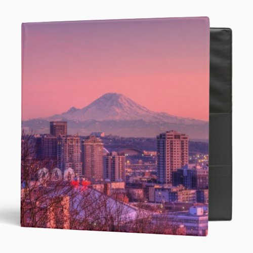 Sunset behind Seattle skyline from Kerry Park 3 Ring Binder