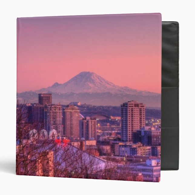 Sunset behind Seattle skyline from Kerry Park. 3 Ring Binder (Front/Inside)