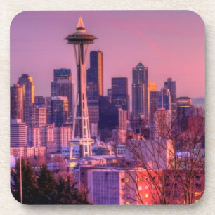 Sunset behind Seattle skyline from Kerry Park. Beverage Coaster