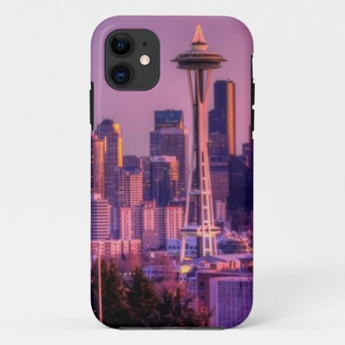 Sunset behind Seattle skyline from Kerry Park iPhone 11 Case