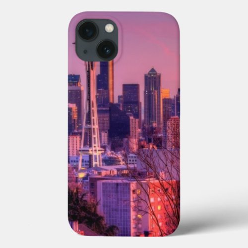 Sunset behind Seattle skyline from Kerry Park iPhone 13 Case