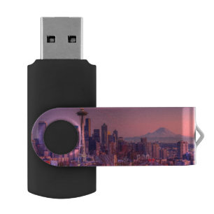 Sunset behind Seattle skyline from Kerry Park. Flash Drive