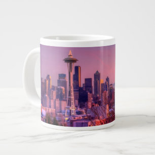 Sunset behind Seattle skyline from Kerry Park. Large Coffee Mug