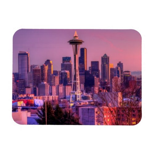 Sunset behind Seattle skyline from Kerry Park Magnet