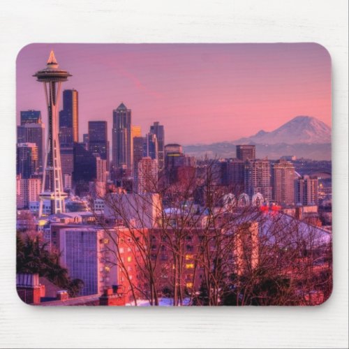 Sunset behind Seattle skyline from Kerry Park Mouse Pad