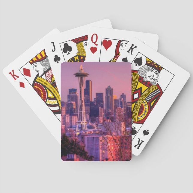 Sunset behind Seattle skyline from Kerry Park. Poker Cards (Back)
