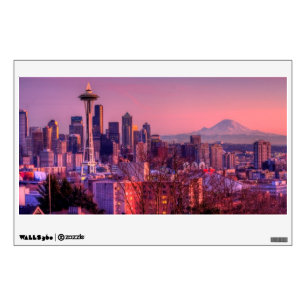 Sunset behind Seattle skyline from Kerry Park. Wall Decal