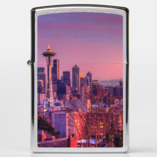 Sunset behind Seattle skyline from Kerry Park. Zippo Lighter