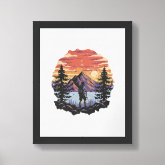 Sunset behind trees and mountains framed art
