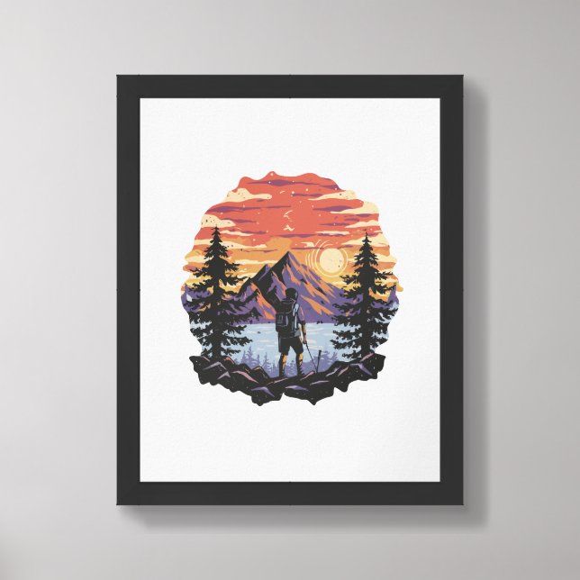 Sunset behind trees and mountains framed art (Framed Front)