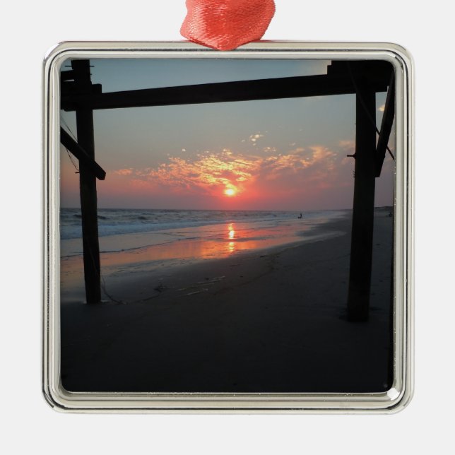 Sunset Beneath The Pier - Oak Island, NC Metal Ornament (Front)
