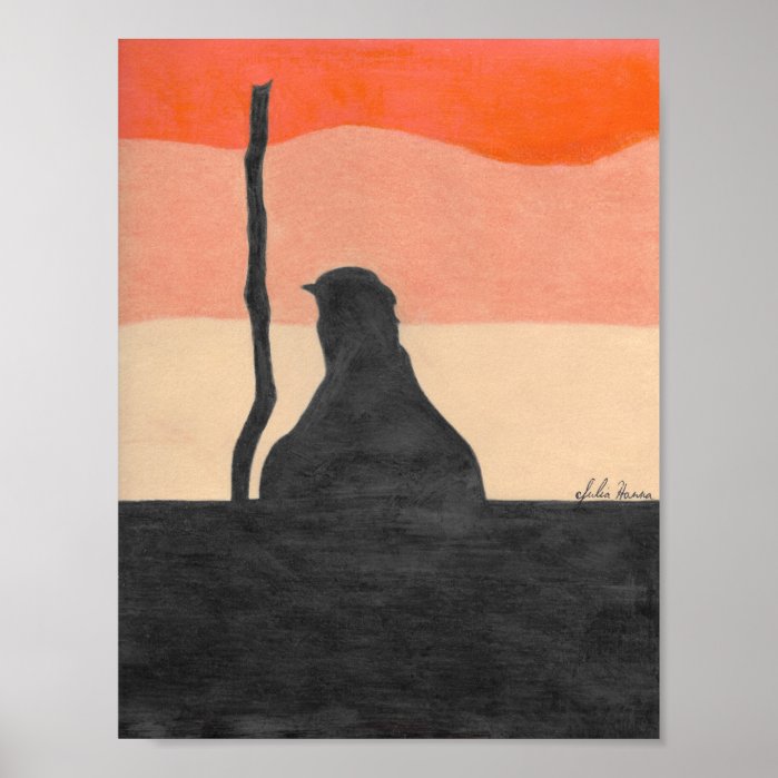 Sunset Bird And Tree Silhouette by Julia Hanna. Poster