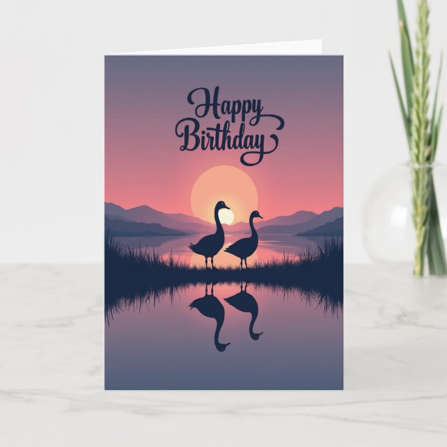 Sunset Birds Birthday Reflection Card (Front)