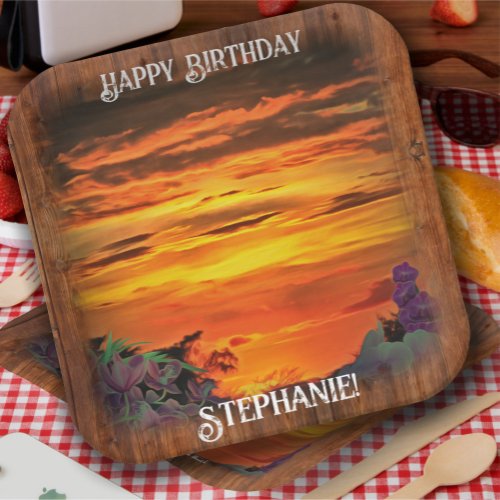 Sunset Birthday 2584 Square Paper Plates