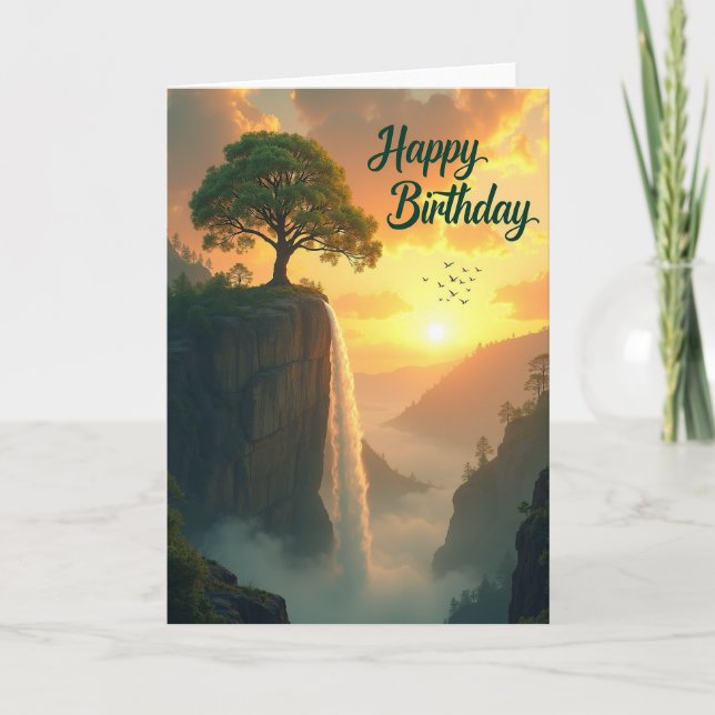 Sunset Birthday Waterfall Card (Front)