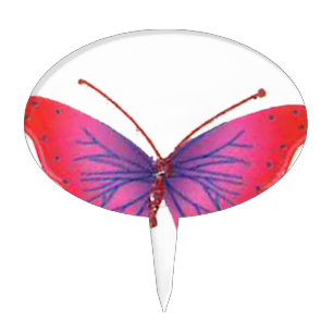 "Sunset Bloom" Red and Purple Butterfly Art Print Cake Topper