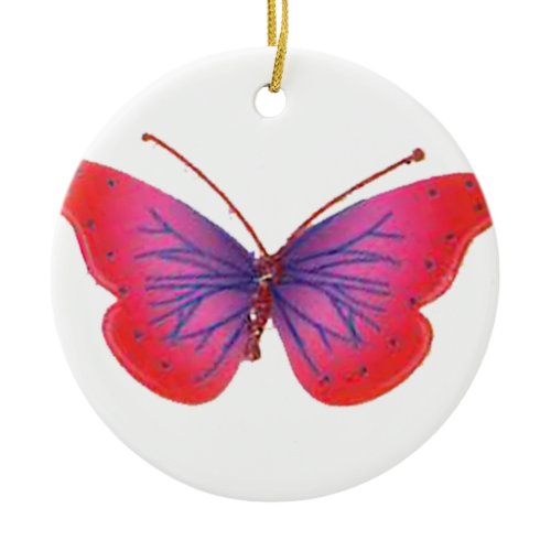 "Sunset Bloom" Red and Purple Butterfly Art Print Ceramic Ornament