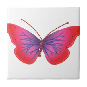 "Sunset Bloom" Red and Purple Butterfly Art Print Ceramic Tile