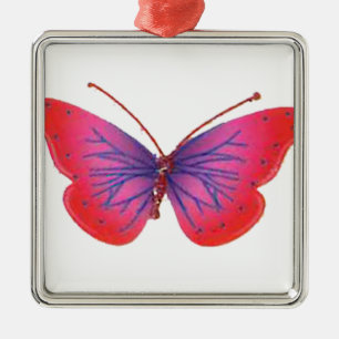 "Sunset Bloom" Red and Purple Butterfly Art Print Metal Ornament