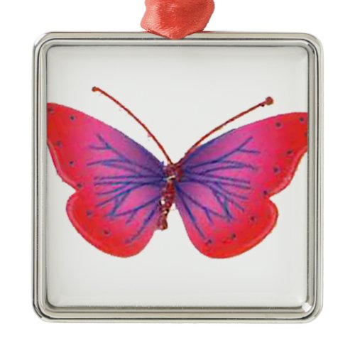 "Sunset Bloom" Red and Purple Butterfly Art Print Metal Ornament
