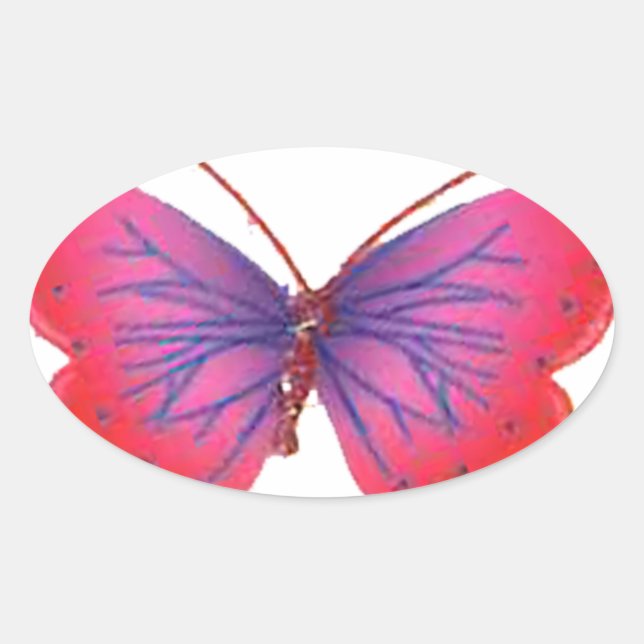 "Sunset Bloom" Red and Purple Butterfly Art Print Oval Sticker (Front)