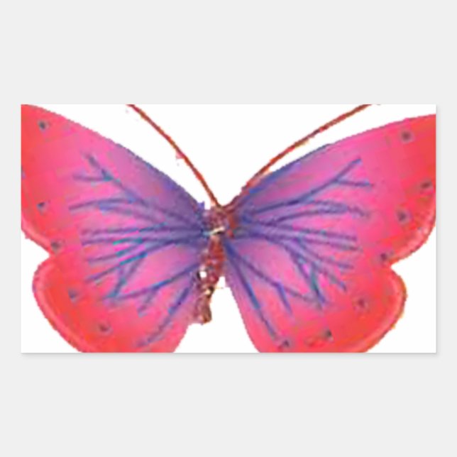 "Sunset Bloom" Red and Purple Butterfly Art Print Rectangular Sticker (Front)