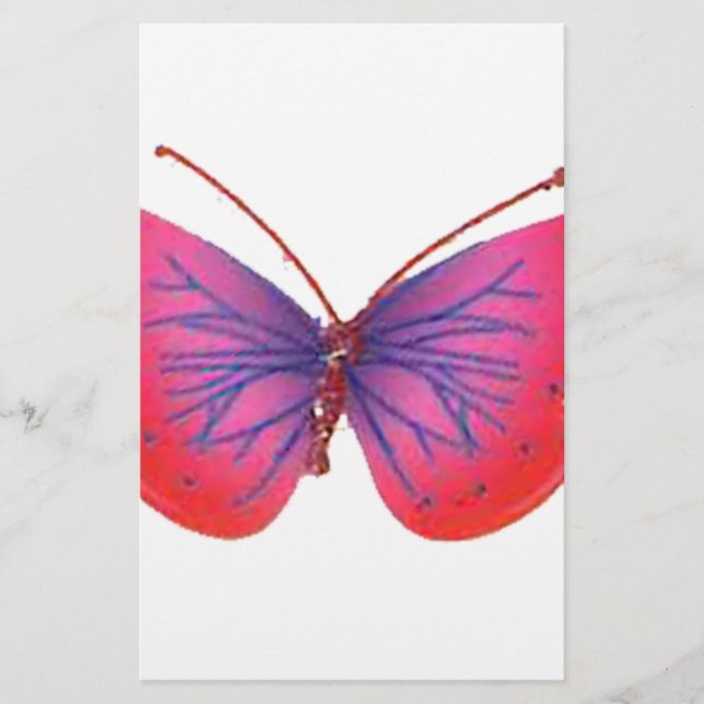 "Sunset Bloom" Red and Purple Butterfly Art Print Stationery (Front)