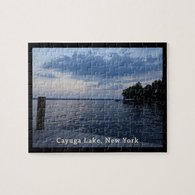 Sunset Blue Sky Cayuga Lake NY Jigsaw Puzzle (Horizontal)