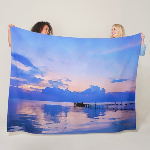 Sunset Blue Sky on the Pier Fleece Blanket