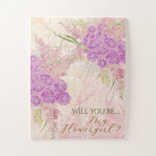 Sunset Blush Blush Bow Rose Bouquet-Flower Girl Jigsaw Puzzle