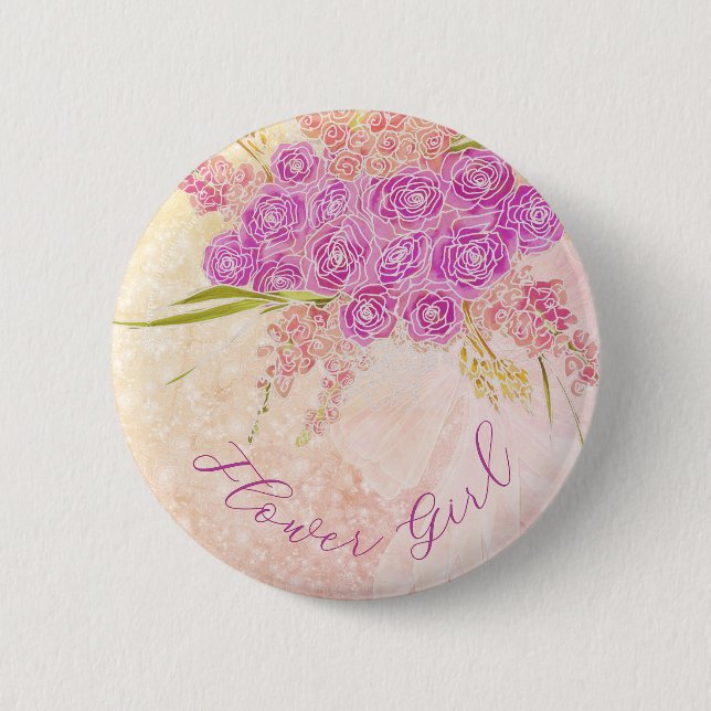Sunset Blush Bow Bright rose Flower girl Button (Front)